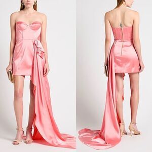 NWT Halpern Satin Strapless Train Draped Bustier Mini Dress Sz 36(2) $2,490